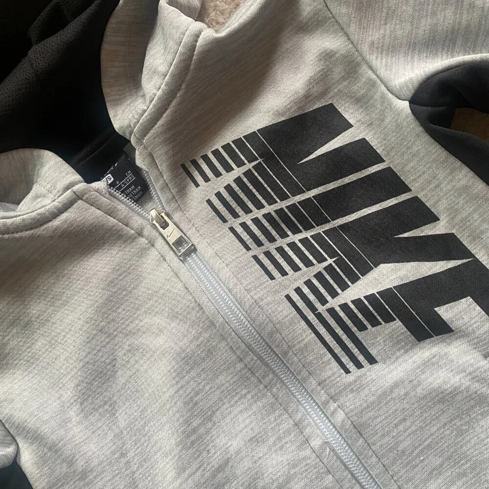 Nike Hoodie Boys 5 Small Gray Black Full Zip Dri Fit